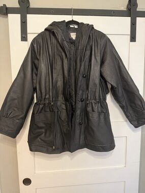 Liz Baker Genuine Leather Hooded Coat Black Women’s Large Nappa Leather Jacket